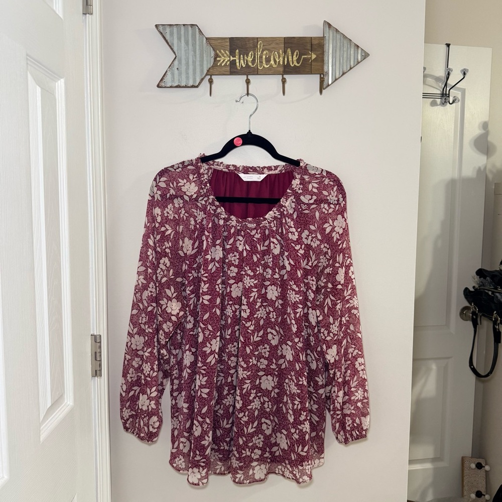 LC Lauren Conrad Burgundy Floral Blouse Size 1X
